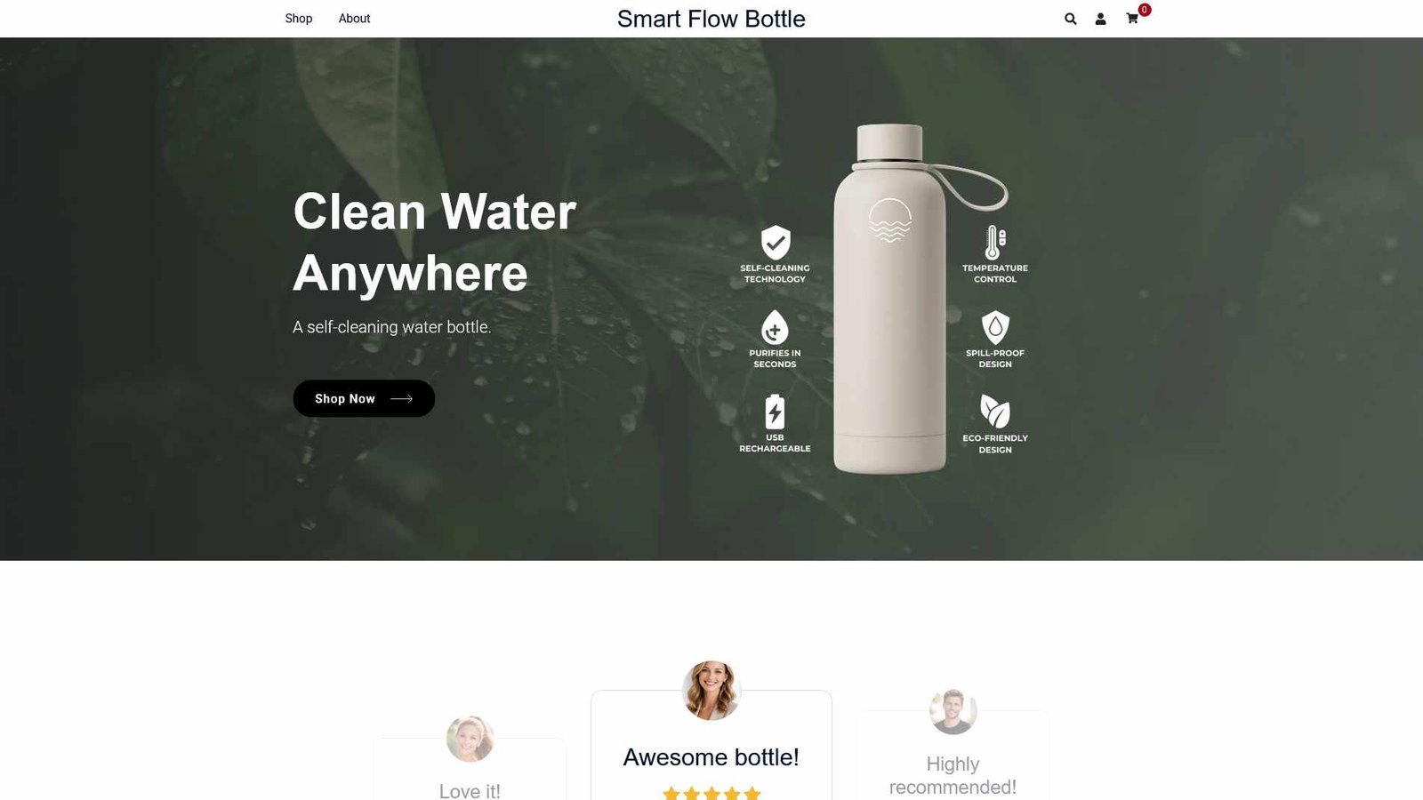 Smart Flow Bottle Demo Product Website & Webshop Dream Digital Design